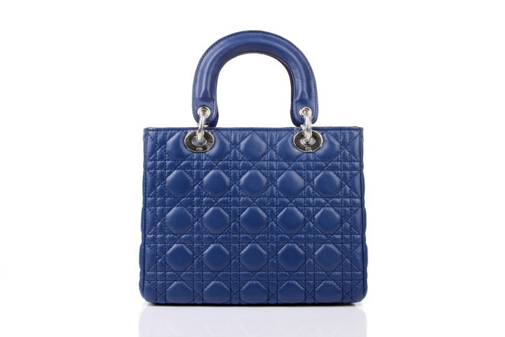 lady dior lambskin leather bag 6322 blue with silver hardware - Click Image to Close